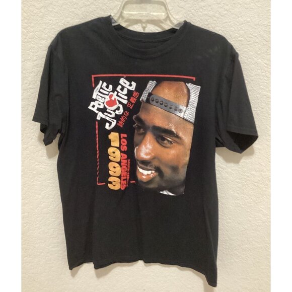 Poetic Justice Tupac Los Angeles Graphic T-Shirt Black Short Sleeve Size L - Picture 1 of 5